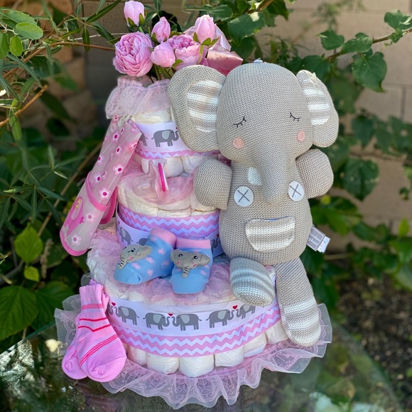 Elephant Diaper Cake, Girl Diaper Cake